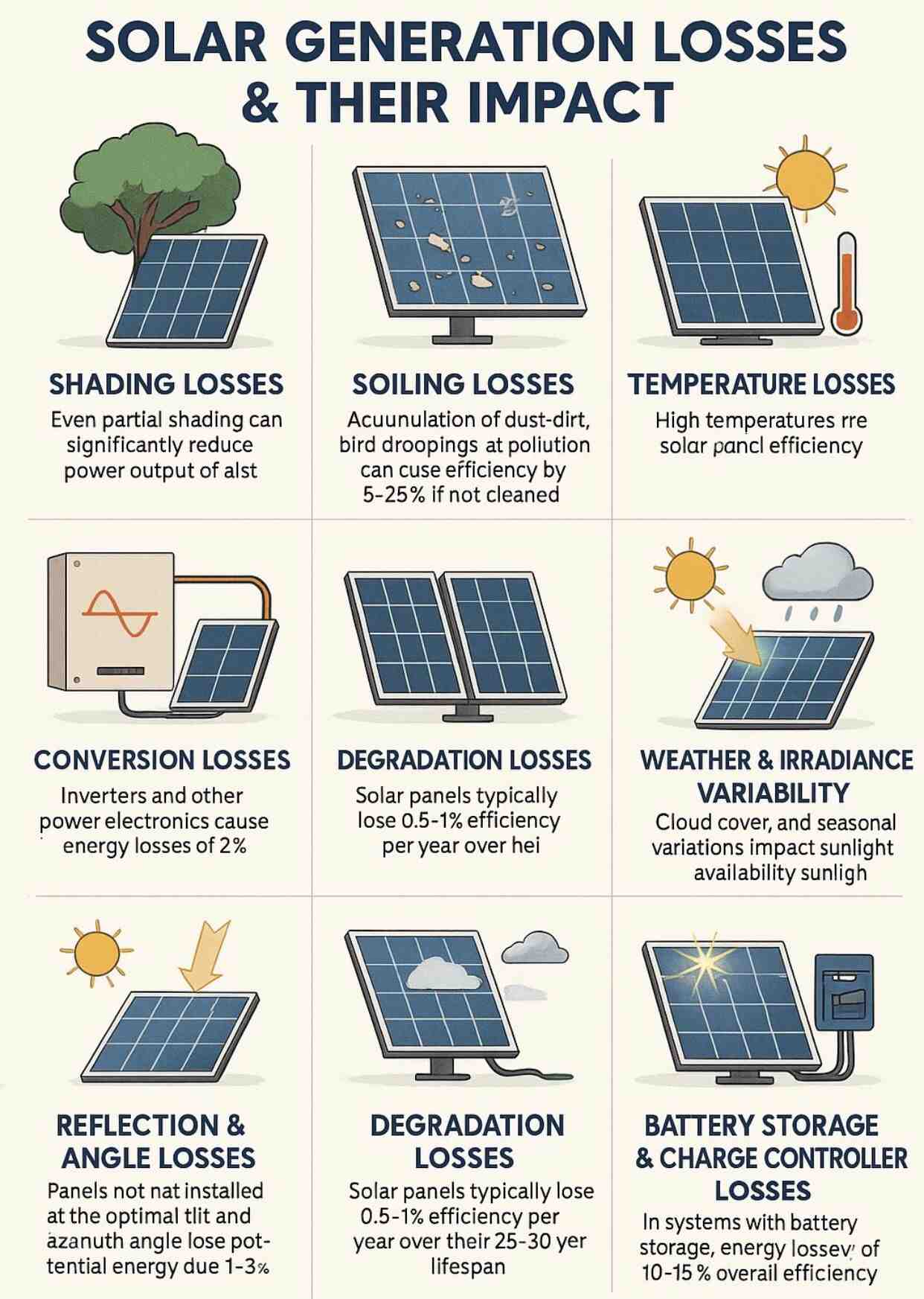 Pérdidas de generación solar y su impacto